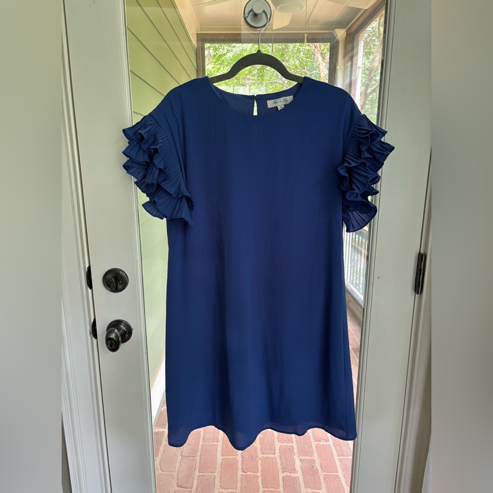 She + Sky Blue and Pink Ruffled Mini Dress